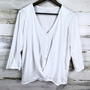 Pure Jill White Cotton Modal Blend Cross Front Button 3/4 Sleeve Lightweight Top